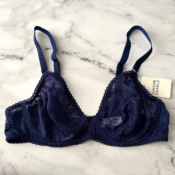 Simone Perele Nwt 1D4 1D4309 Thelma Underwire Plunge Midnight Blue Bra - Picture 1 of 4